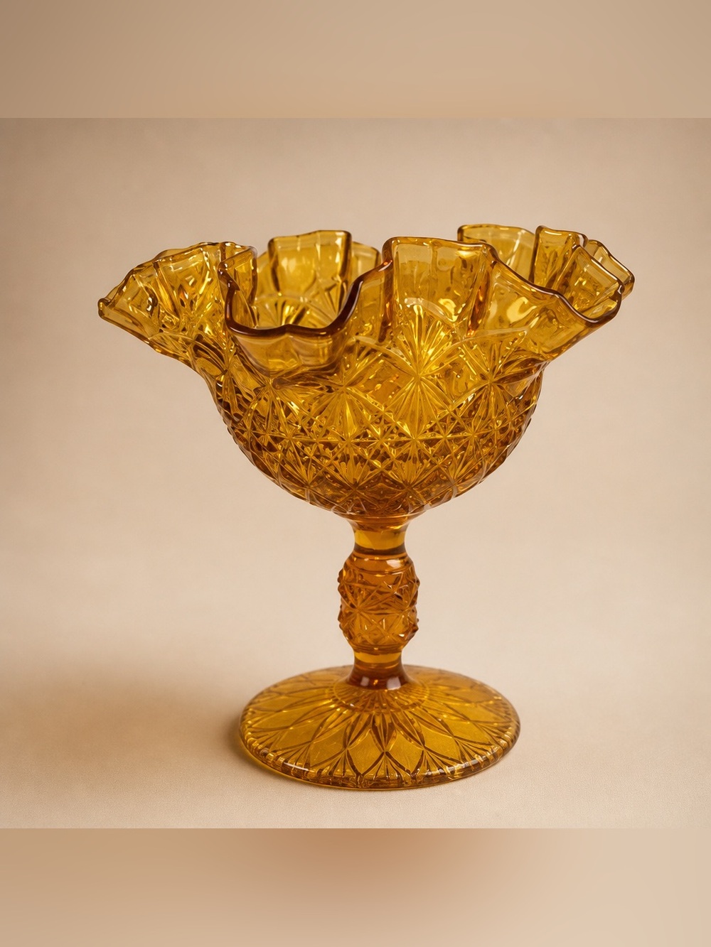 Fenton Olde Virginia Glass Amber Colored pedestal ruffled compote dish